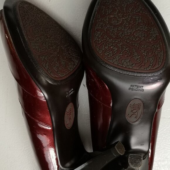 Sofft Ladies Size 7 1/2W Burgundy Open Toe Leather Upper Dress Shoes - Picture 3 of 4